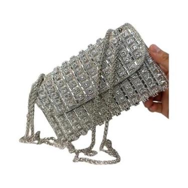 Imagem de Bolsa De Ombro Dourada Com Diamantes Para Mulheres, Carteira De Design