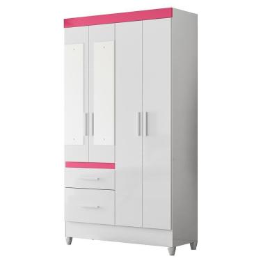 Imagem de Guarda Roupa Solteiro Madri 4 Portas E 2 Gavetas Flex Branco Rosa Com Espelho Moval Branco Rosa