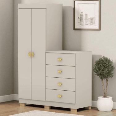 Imagem de Cômoda Roupeiro Guarda-roupas 2 Portas 4 Gavetas Cristal Fendi - Mabe Magazine