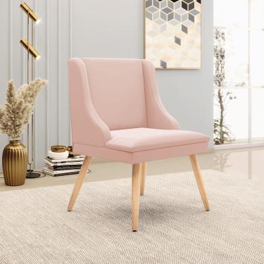 Imagem de Cadeira de Jantar Liz Veludo Rosê Pés Palito Natural D03 - D'Rossi