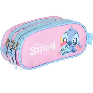 Imagem de Estojo Triplo Escolar STITCH Disney Rosa Luxcel