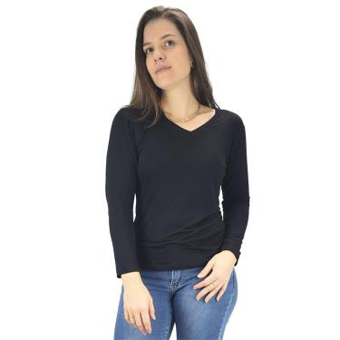 Imagem de Blusa Feminina Longa Gola V Segunda Pele Básica Tshirt Cor:;Tamanho:P;Gênero:Mulher-Feminino