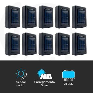 Imagem de Kit 10 Luminária Arandela Solar LED Externa Sensor Crepuscular IP65 - 