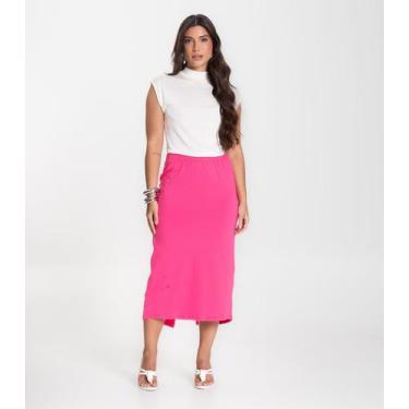 Imagem de Saia Feminina Midi Infinita Cor Rosa, M, Rosa