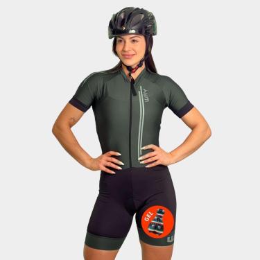 Imagem de Macaquinho de Ciclismo Feminino Air Pro Macacão Verde Militar com Forro em Gel Bike-Feminino
