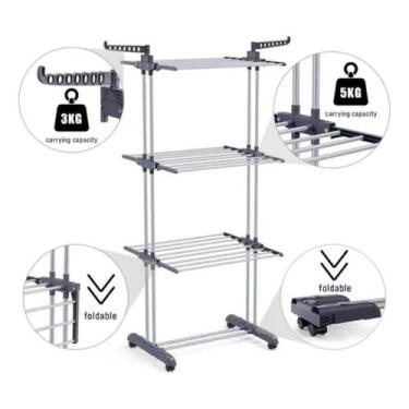Imagem de Varal De Chão 3 Andares Com Rodinhas Aço Inox Members Mark Cor Pratead