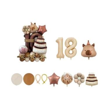 Imagem de Balão De Folha De Alumínio De Aniversário Com Tema De Capivara, 44 Peç