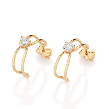 Imagem de Brinco Argola com Zircônias Coração Rommanel 527607 Cor:Dourado, Doura