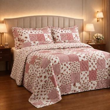 Imagem de Cama Posta King Lauryn Colcha Luxo Algodão Bordado 3 Pçs Cor:VERMELHO 