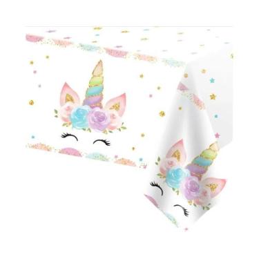 Imagem de Toalha De Mesa Unicórnio Para Meninas 54x108'' Impermeável Com Glitter