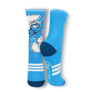 Imagem de Meia Masculina Feminina Smurfs Cano Alto Comprida Trifil, Azul piscina