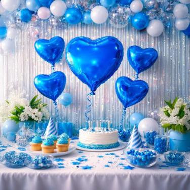 Imagem de Balão Metalizado Decoração Festa Coração Azul Escuro 18" - FOX IMPORT 