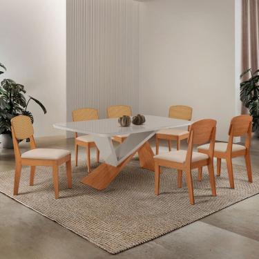 Imagem de Mesa de Jantar Yasmin 180cm Tampo MDF Vidro Canto Copo com 6 Cadeiras Copper Premium