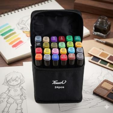 Imagem de Caneta Marcador Para Colorir Desenho Profissional 24, 36, 48, 60, 80, 100, 120, 168 Cores Conjunto De Canetinhas Pontas Duplas Codificados por Cores Vivas para Desenho (24)