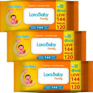 Imagem de Kit com 3 Lenços Umedecidos Lara Baby Family Leve 144 Pague 120 Total 