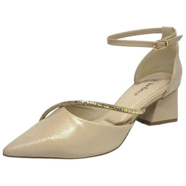 Imagem de Sapato Feminino Scarpin Salto Bloco Strass Elegante Bebecê