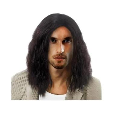 Imagem de Peruca Sintética Masculina Marrom Ondulada Até Os Ombros, De Comprimen