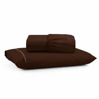 Imagem de Jogo de Lençol Solteiro Premium Soft 600 Fios Micropercal Marrom Ponto