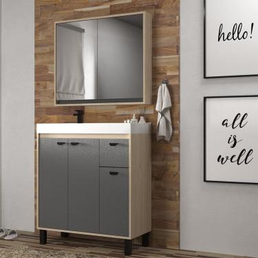 Imagem de Gabinete de Banheiro 80cm com Cuba e Espelheira Carvalho Berlin/Cinza Sagrado