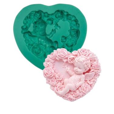 Imagem de Molde Anjo Coração Cupido Silicone Pasta Americana Biscuit Chocolate A