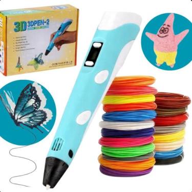 Imagem de Caneta 3d Infantil Impressora Completa Infantil Criativa USB Azul Refi