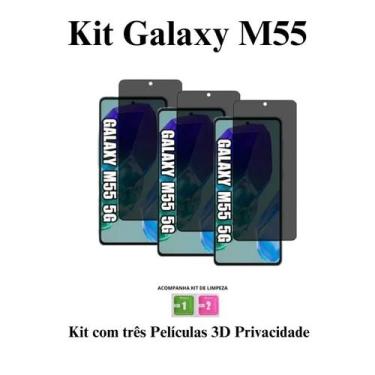 Imagem de Kit 3x Películas 3D Privacidade de Vidro para Samsung Galaxy M55 5G - 