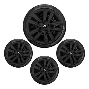 Imagem de Jogo 4 Calotas Renault Sandero Logan Aro 15 Preto Fosco Pret - Congrat