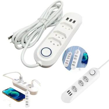 Imagem de Régua De 3 Tomadas 3 Usb Para Carregar Celular Univ 2 Metros - AL