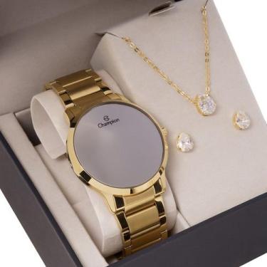 Imagem de Relógio Feminino Champion Digital Espelhado Dourado CH40142B Colar e B