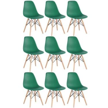 Imagem de Laraz, Kit 9 cadeiras Charles Eames Eiffel DSW com pés de madeira clar