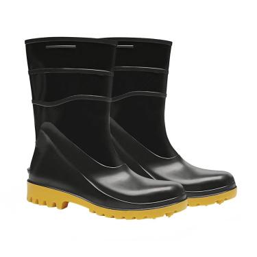 Imagem de Bota PVC Bracol CA37456 - Cano Curto Preta com Solado Amarelo Sem Forro