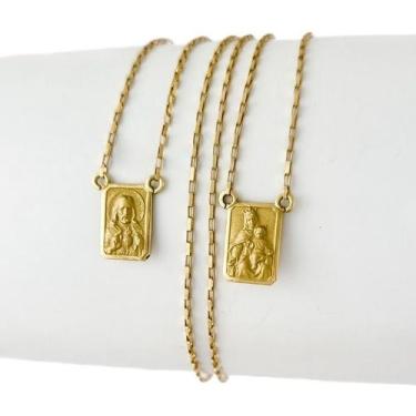 Imagem de Escapulário Feminino Tijolinho 9x6 60 Cm S Face Ouro 18k 750 Dourado -