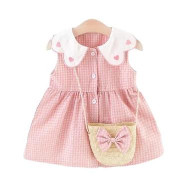 Imagem de Vestido Xadrez Para Bebês Meninas, Bolsa Com Laço, Roupas Infantis De 