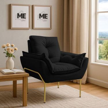 Imagem de Poltrona Decorativa Opala Amamentação Para Sala Base De Ferro Dourada Suede ME-ecommerce
