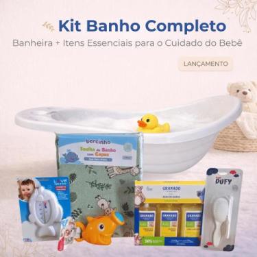 Imagem de Kit Banho Bebê Branco Granado Básico Completo Premium Banheira Suporte