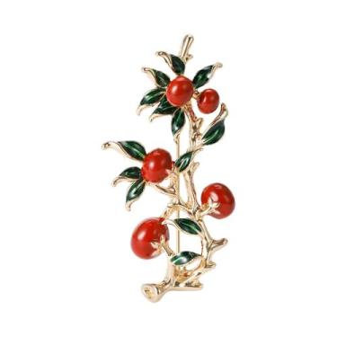 Imagem de Broche De Esmalte Com Ramo De Romã E Strass Unissex Feminino, Alfinete