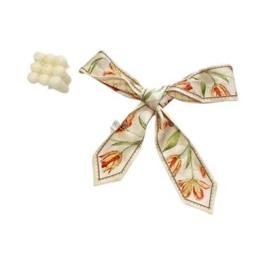 Imagem de Faixa De Cabelo Feminina Vintage De Cetim Com Estampa Floral E Laço Lo