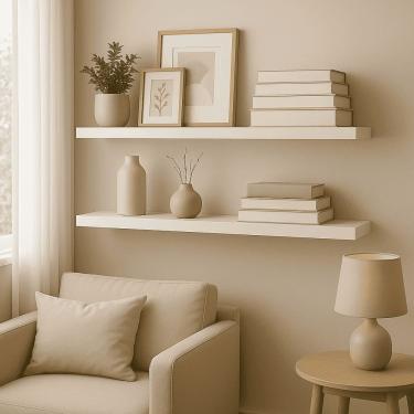 Imagem de Prateleira Madeira Flutuante Multiuso Kit 2 91x20 Luara Branco L06 - D`Rossi