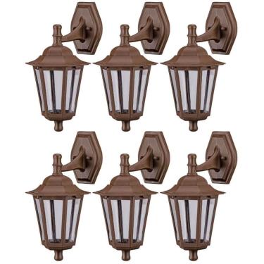 Imagem de Jogo 6 Arandelas Gregas Luminária Parede 37cm Marrom Colonial Lente Transparente Dital