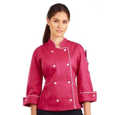 Imagem de Dólmã Para Chef De Cozinha Feminino Acinturada Rosa 100% Algodão Unifo