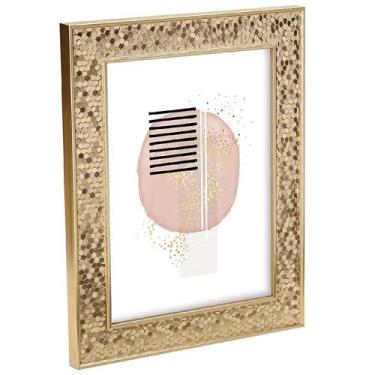 Imagem de Porta retrato com moldura texturizada em padrão hexagonal dourado Mart