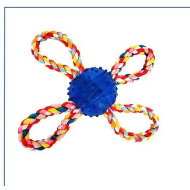 Imagem de Brinquedo Mordedor pet Bola corda 4 pontas cachorro Pawise, Azul