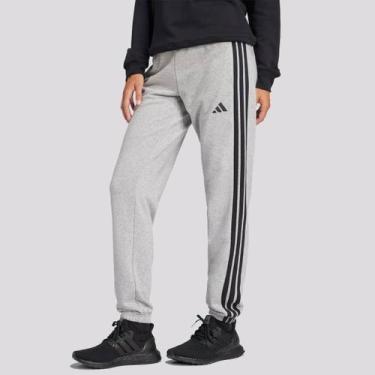 Imagem de Calça Adidas French Terry 3 Stripes Feminina Cinza e Preta, M