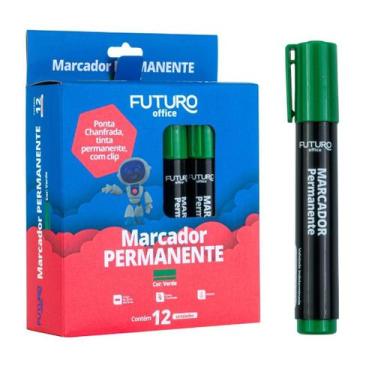 Imagem de Kit 12 Unidades Pincel Atômico Permanente Marcador Preto Ponta Chanfra