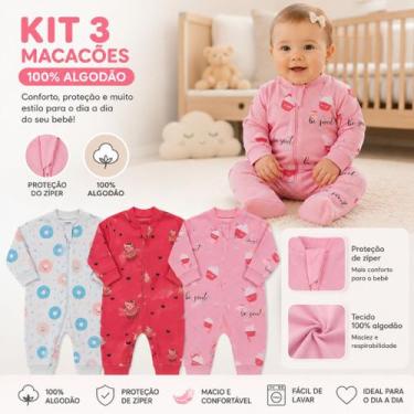 Imagem de Kit 03 Macacões Bebê outono inverno 100% algodão Menino ou Menina Esta