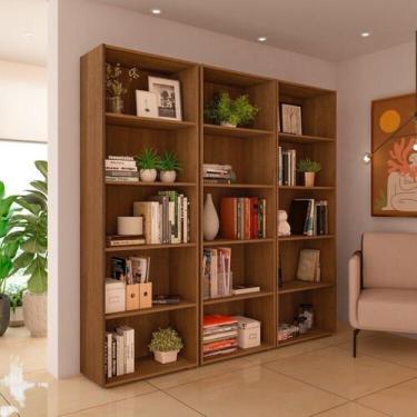 Imagem de Kit 3 Estantes para Livros com 5 Prateleiras 180CMX60CM Marrom/Cinamom