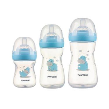 Imagem de Kit de mamadeiras serena rinoceronte azul 3 pcs 150ml/260ml/330ml masc