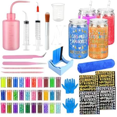 Imagem de Bumaeu Conjunto de copos de bola de neve de plástico de 8 peças, kit de copos de bola de neve para iniciantes, incluindo copos transparentes de camada dupla pré-perfurados de 473 ml e suprimentos para