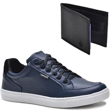 Imagem de Kit Tênis + Carteira Form's Masculino Couro Casual Cor:Azul;Tamanho:46
