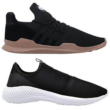 Imagem de Kit 2 Sapatilha Tênis Caminhada Corrida Academia Leve Macio Confortável - 39 - Preto+bege